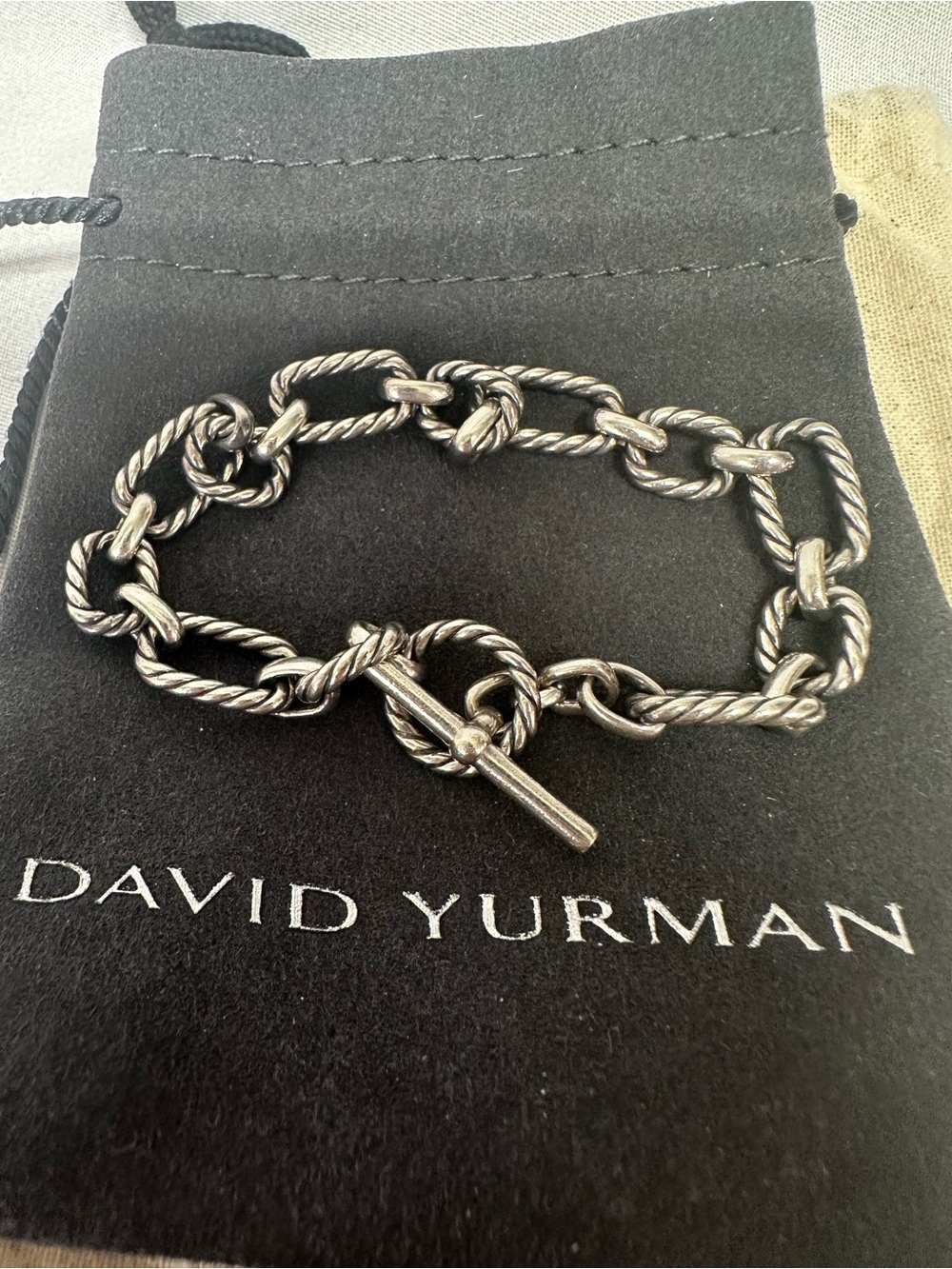 David Yurman Sterling Rope Link Toggle Bracelet in Silver with Sapphires on Tog